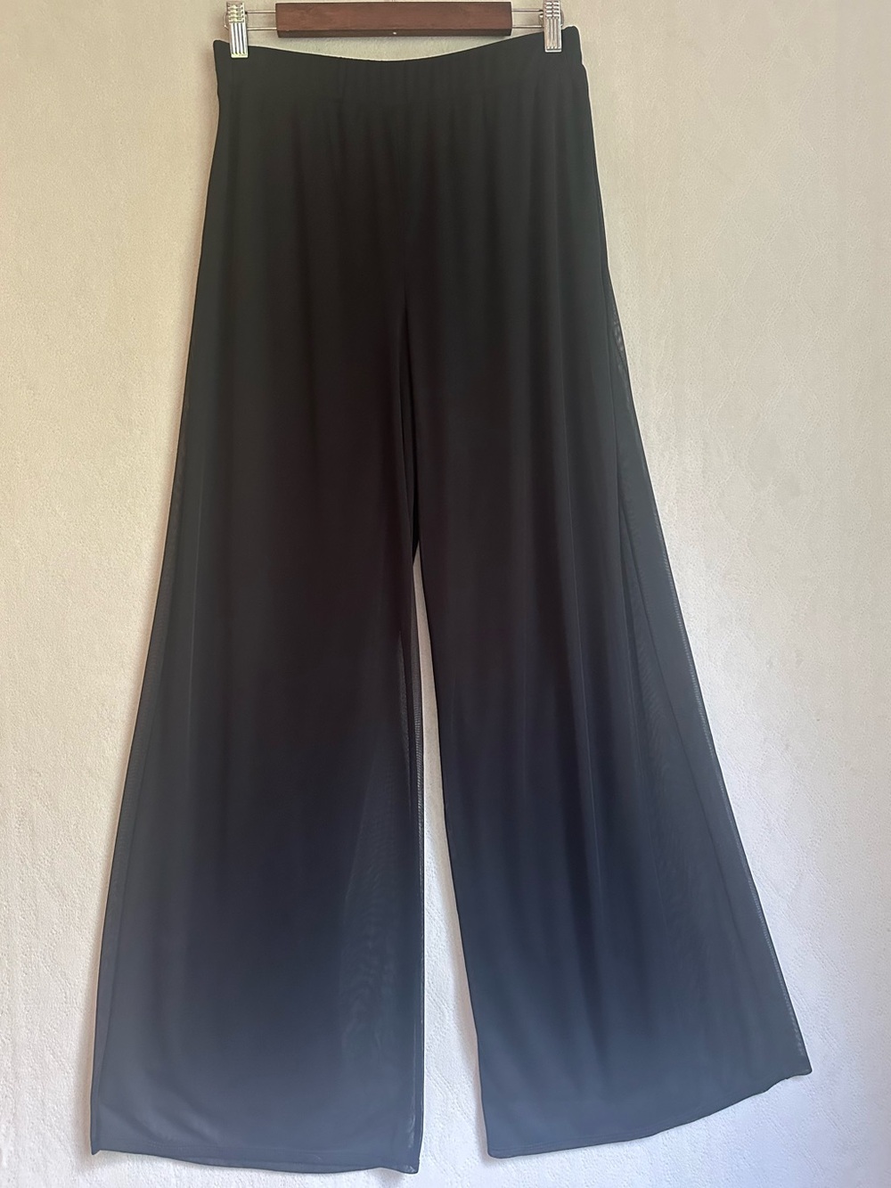 I.N. Studio Wide-Leg Black Palazzo Pants Sheer Layer on Top Sz S Elastic Waist